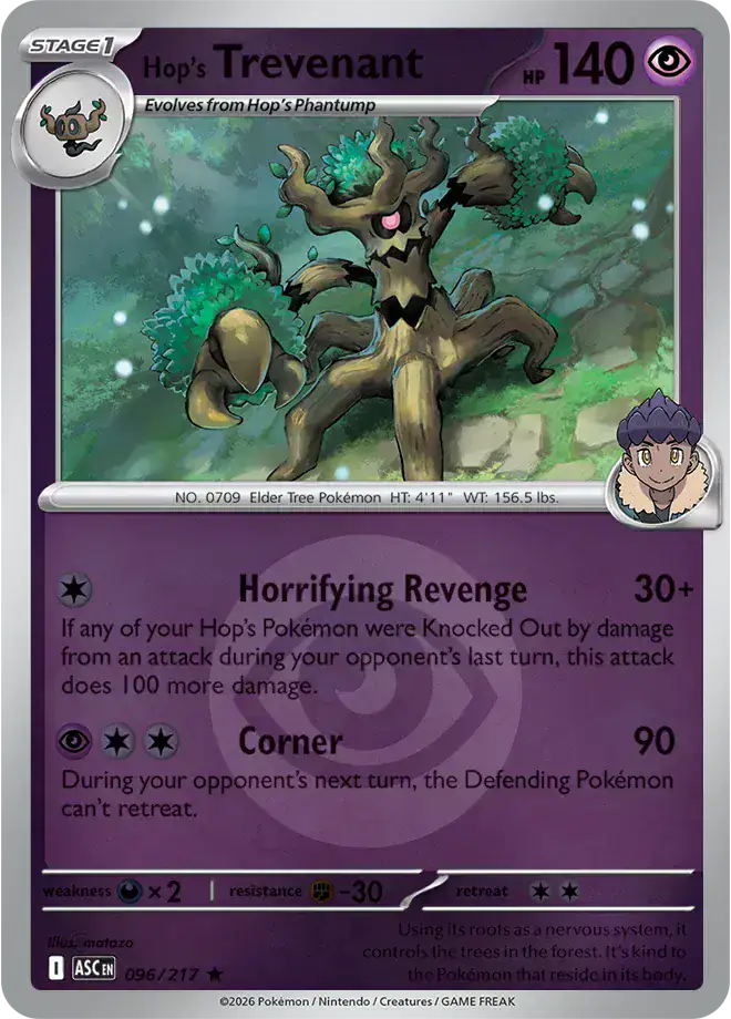 Hop's Trevenant (Energy Symbol Pattern) 096/217 - Reverse Holo - Near Mint – Ascended Heroes – Single Pokémon Card 1 Hop's Trevenant (Energy Symbol Pattern) 096/217 - Reverse Holo - Near Mint – Ascended Heroes – Single Pokémon Card
