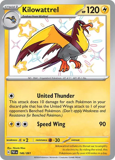 Kilowattrel 146/091 - Secret Rare - Near Mint – Paldean Fates – Single Pokémon Card 1 Kilowattrel 146/091 - Secret Rare - Near Mint – Paldean Fates – Single Pokémon Card