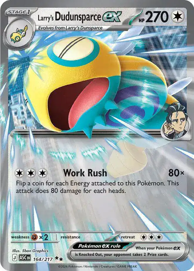 Larry's Dudunsparce ex 164/217 - Holofoil - Near Mint – Ascended Heroes – Single Pokémon Card 1 Larry's Dudunsparce ex 164/217 - Holofoil - Near Mint – Ascended Heroes – Single Pokémon Card