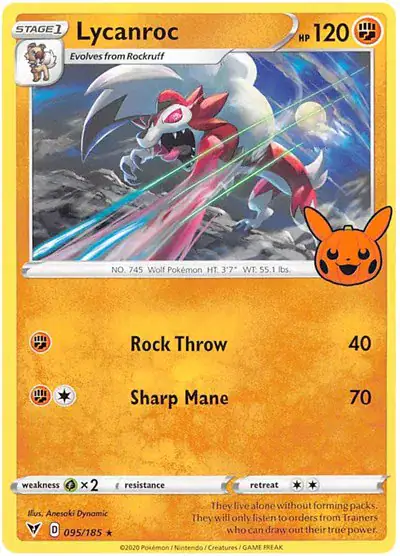 Lycanroc 095/185 - Holofoil - Near Mint – Trick or Trade BOOster Bundle 2023 – Single Pokémon Card 1 Lycanroc 095/185 - Holofoil - Near Mint – Trick or Trade BOOster Bundle 2023 – Single Pokémon Card