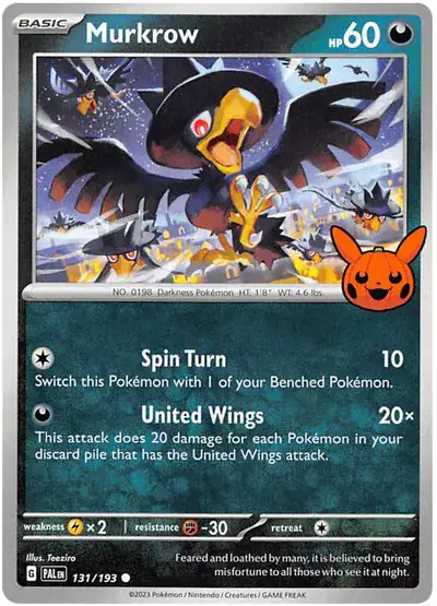 Murkrow 131/193 - Normal - Near Mint – Trick or Trade BOOster Bundle 2023 – Single Pokémon Card 1 Murkrow 131/193 - Normal - Near Mint – Trick or Trade BOOster Bundle 2023 – Single Pokémon Card