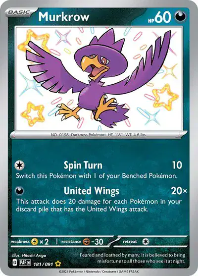 Murkrow 181/091 - Holofoil - Near Mint – Paldean Fates – Single Pokémon Card 1 Murkrow 181/091 - Holofoil - Near Mint – Paldean Fates – Single Pokémon Card