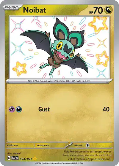 Noibat 194/091 - Holofoil - Near Mint – Paldean Fates – Single Pokémon Card 1 Noibat 194/091 - Holofoil - Near Mint – Paldean Fates – Single Pokémon Card