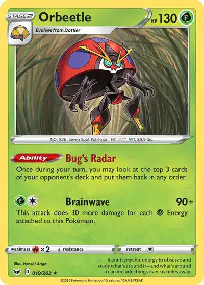 Orbeetle 019/202 - Reverse Holo - Near Mint – Sword & Shield Base Set – Single Pokémon Card 1 Orbeetle 019/202 - Reverse Holo - Near Mint – Sword & Shield Base Set – Single Pokémon Card