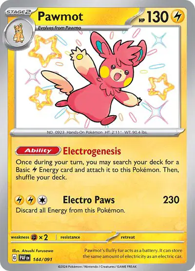 Pawmot 144/091 - Secret Rare - Near Mint – Paldean Fates – Single Pokémon Card 1 Pawmot 144/091 - Secret Rare - Near Mint – Paldean Fates – Single Pokémon Card