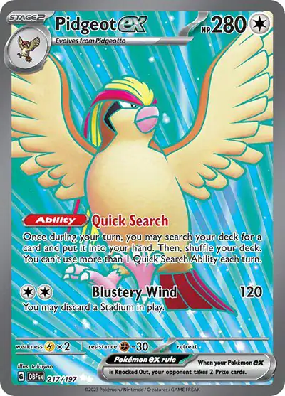 Pidgeot ex 217/197 - Ultra Rare - Near Mint – Obsidian Flames – Single Pokémon Card 1 Pidgeot ex 217/197 - Ultra Rare - Near Mint – Obsidian Flames – Single Pokémon Card