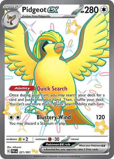 Pidgeot ex 221/091 - Secret Rare - Near Mint – Paldean Fates – Single Pokémon Card 1 Pidgeot ex 221/091 - Secret Rare - Near Mint – Paldean Fates – Single Pokémon Card