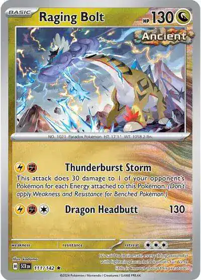 Raging Bolt 111/142 - Reverse Holo - Near Mint – Stellar Crown – Single Pokémon Card 1 Raging Bolt 111/142 - Reverse Holo - Near Mint – Stellar Crown – Single Pokémon Card