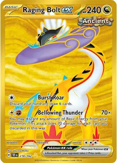 Raging Bolt ex 218/162 - Hyper Rare - Near Mint – Temporal Forces – Single Pokémon Card 1 Raging Bolt ex 218/162 - Hyper Rare - Near Mint – Temporal Forces – Single Pokémon Card