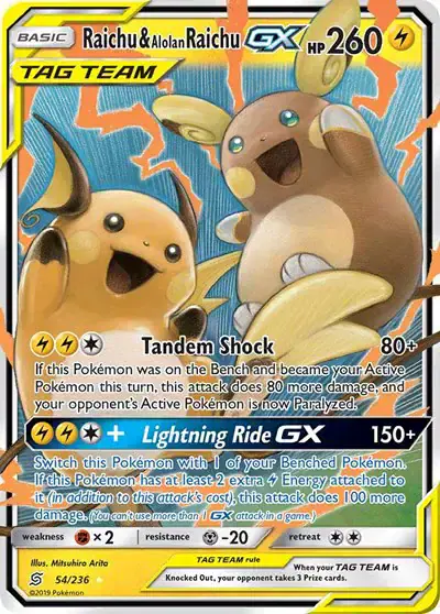 Raichu & Alolan Raichu GX 54/236 - Ultra Rare - Near Mint – Unified Minds – Single Pokémon Card 1 Raichu & Alolan Raichu GX 54/236 - Ultra Rare - Near Mint – Unified Minds – Single Pokémon Card