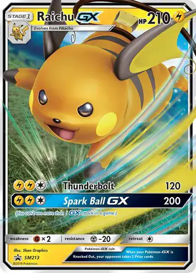 Raichu GX SM213 - Promo - Near Mint – Sun & Moon Promos – Single Pokémon Card 1 Raichu GX SM213 - Promo - Near Mint – Sun & Moon Promos – Single Pokémon Card