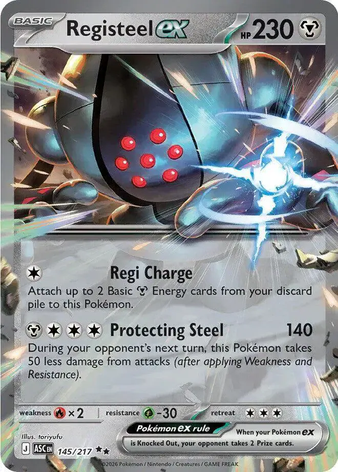 Registeel ex 145/217 - Holofoil - Near Mint – Ascended Heroes – Single Pokémon Card 1 Registeel ex 145/217 - Holofoil - Near Mint – Ascended Heroes – Single Pokémon Card