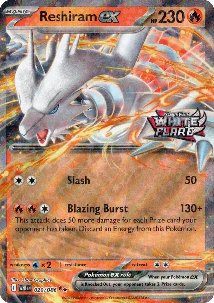 Reshiram ex (White Flare Stamped) 020/086 - Double Rare - Near Mint – White Flare – Single Pokémon Card 1 Reshiram ex (White Flare Stamped) 020/086 - Double Rare - Near Mint – White Flare – Single Pokémon Card