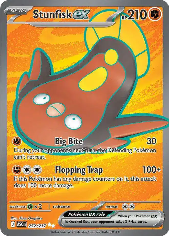 Stunfisk ex 252/217 - Holofoil - Near Mint – Ascended Heroes – Single Pokémon Card 1 Stunfisk ex 252/217 - Holofoil - Near Mint – Ascended Heroes – Single Pokémon Card