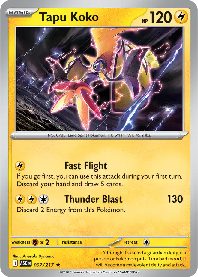 Tapu Koko 067/217 - Holofoil - Near Mint – Ascended Heroes – Single Pokémon Card 1 Tapu Koko 067/217 - Holofoil - Near Mint – Ascended Heroes – Single Pokémon Card