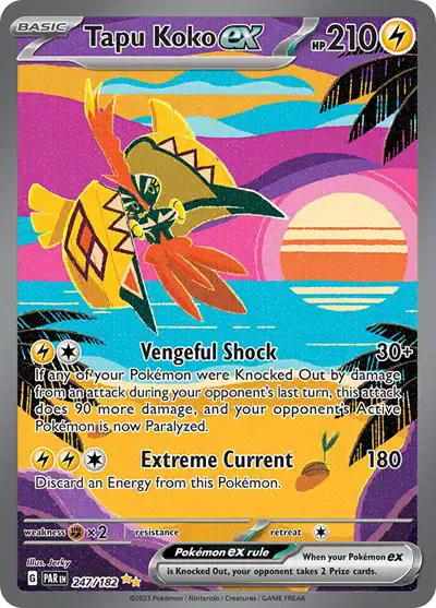 Tapu Koko ex 247/182 - Holofoil - Near Mint – Paradox Rift – Single Pokémon Card 1 Tapu Koko ex 247/182 - Holofoil - Near Mint – Paradox Rift – Single Pokémon Card