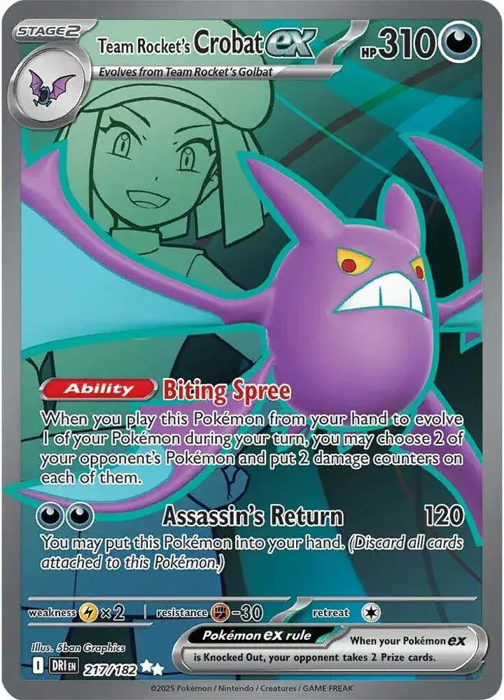 Team Rocket's Crobat ex 217/182 - Holofoil - Near Mint – Destined Rivals – Single Pokémon Card 1 Team Rocket's Crobat ex 217/182 - Holofoil - Near Mint – Destined Rivals – Single Pokémon Card