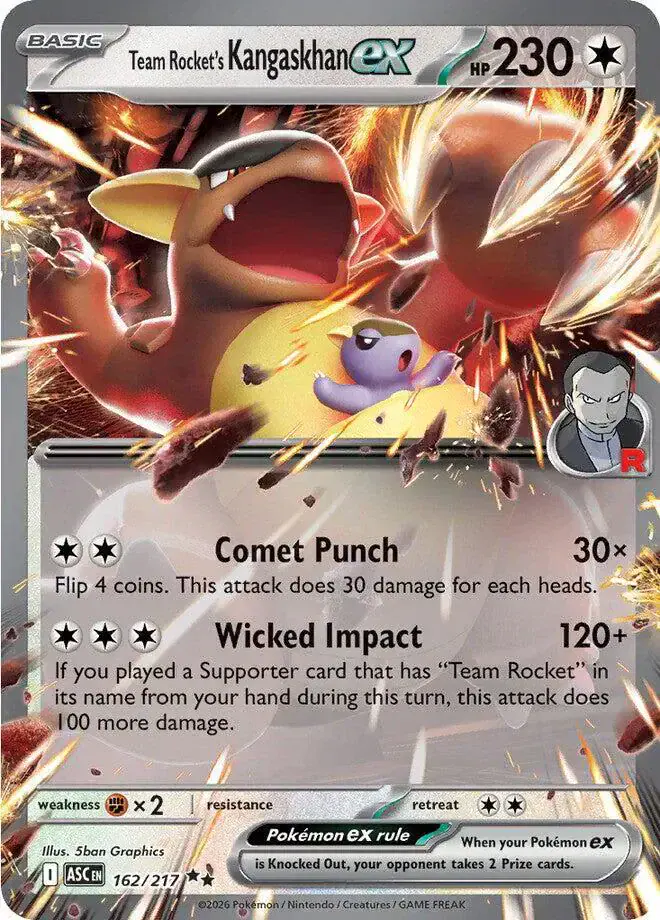 Team Rocket's Kangaskhan ex 162/217 - Holofoil - Near Mint – Ascended Heroes – Single Pokémon Card 1 Team Rocket's Kangaskhan ex 162/217 - Holofoil - Near Mint – Ascended Heroes – Single Pokémon Card