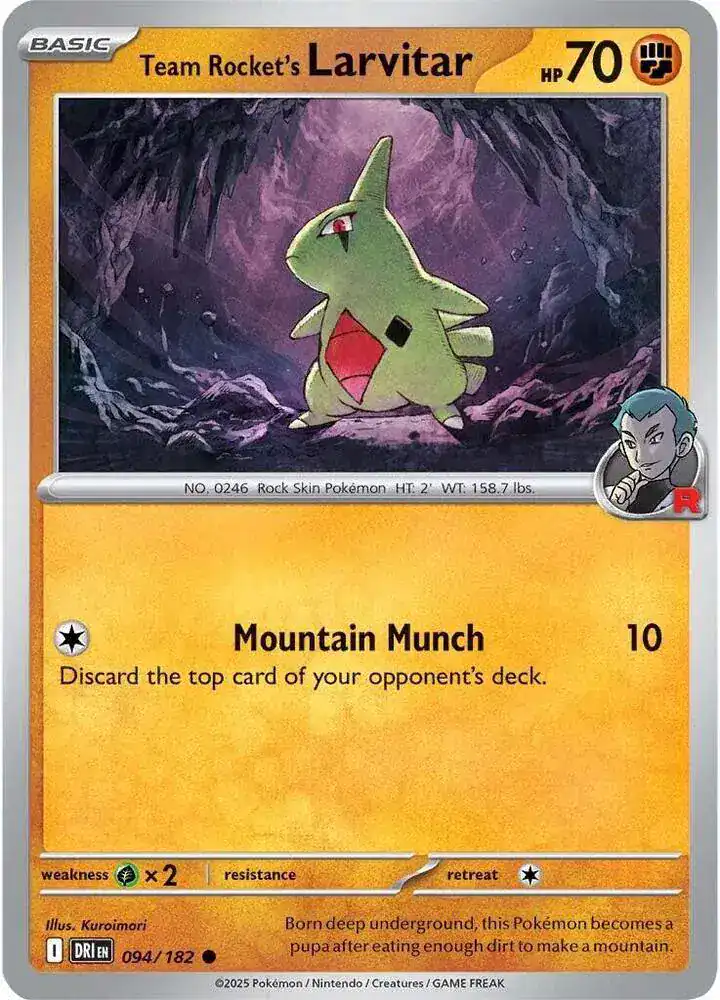 Team Rocket's Larvitar 094/182 - Reverse Holo - Near Mint – Destined Rivals – Single Pokémon Card 1 Team Rocket's Larvitar 094/182 - Reverse Holo - Near Mint – Destined Rivals – Single Pokémon Card