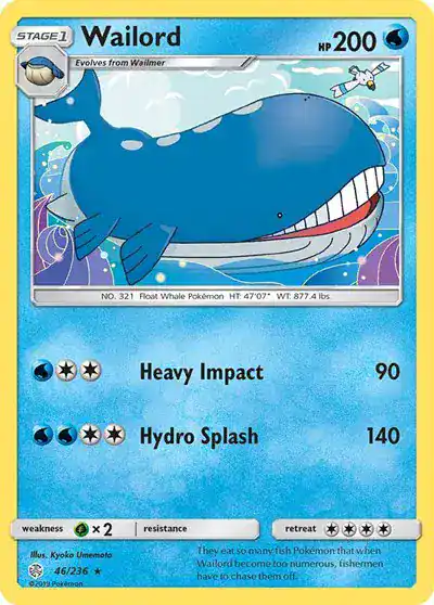 Wailord 46/236 - Reverse Holo - Near Mint – Cosmic Eclipse – Single Pokémon Card 1 Wailord 46/236 - Reverse Holo - Near Mint – Cosmic Eclipse – Single Pokémon Card