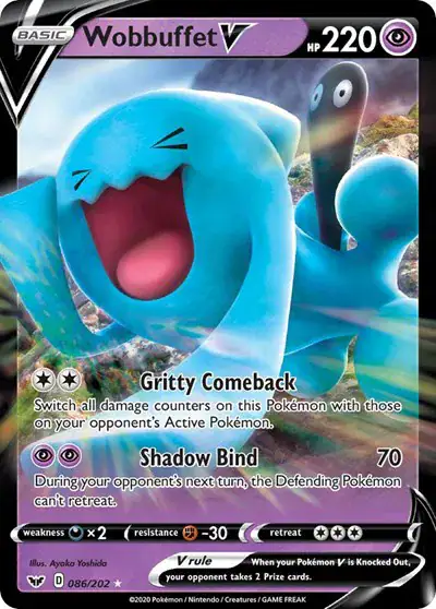 Wobbuffet V 086/202 - Ultra Rare - Near Mint – Sword & Shield Base Set – Single Pokémon Card 1 Wobbuffet V 086/202 - Ultra Rare - Near Mint – Sword & Shield Base Set – Single Pokémon Card