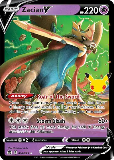 Zacian V 016/025 - Ultra Rare - Near Mint – Celebrations – Single Pokémon Card 1 Zacian V 016/025 - Ultra Rare - Near Mint – Celebrations – Single Pokémon Card