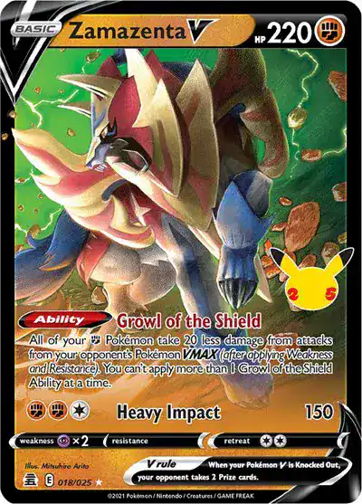 Zamazenta V 018/025 - Holofoil - Near Mint – Celebrations – Single Pokémon Card 1 Zamazenta V 018/025 - Holofoil - Near Mint – Celebrations – Single Pokémon Card